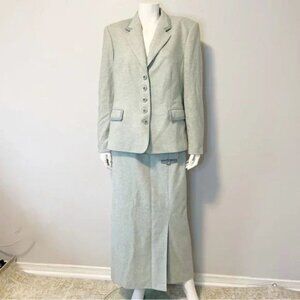 Vintage pastel green Herringbone skirts and blazer suit set size large